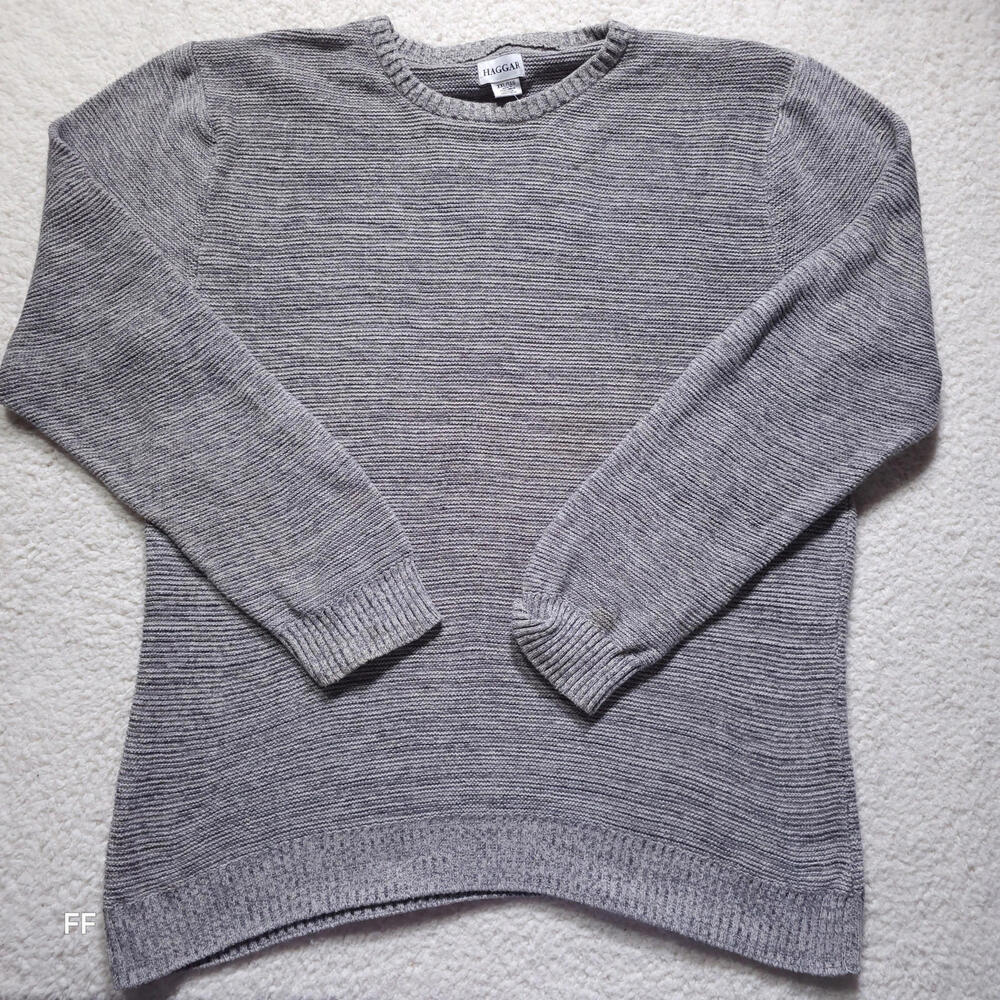 Vintage Haggar Mens XXL Gray Textured Knit Crewneck Sweater Relaxed Fit Pullover